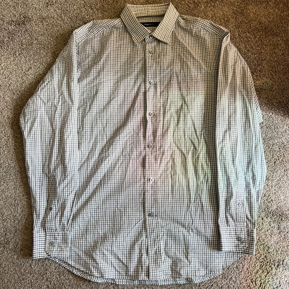 Zegna Sport Mens Dress Shirt Long‎ Sleeve Checkered Button Up Size Large 0596